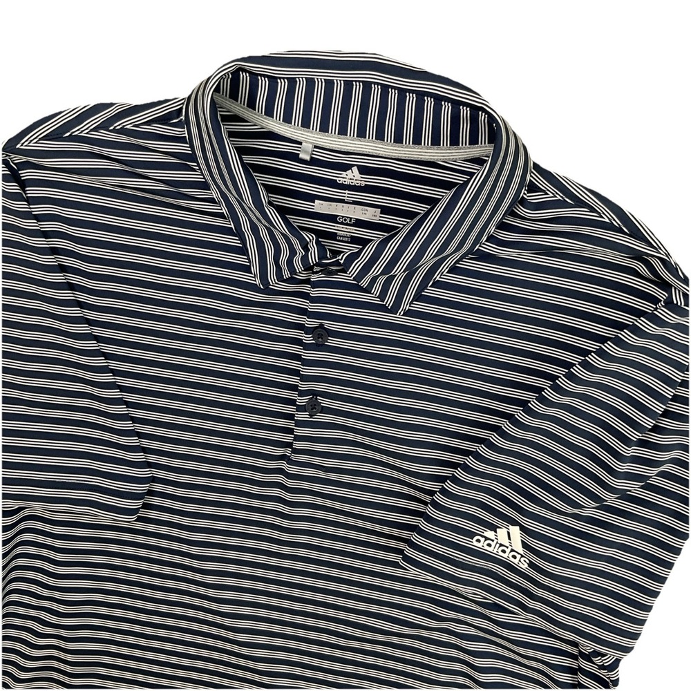 Adidas Golf Polo Shirt Blue White Striped Short Sleeve Performance Men Sz L